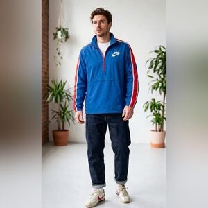 Vintage Nike Sportswear Blue Red White 1/4 Zip Anorak Windbreaker XXL